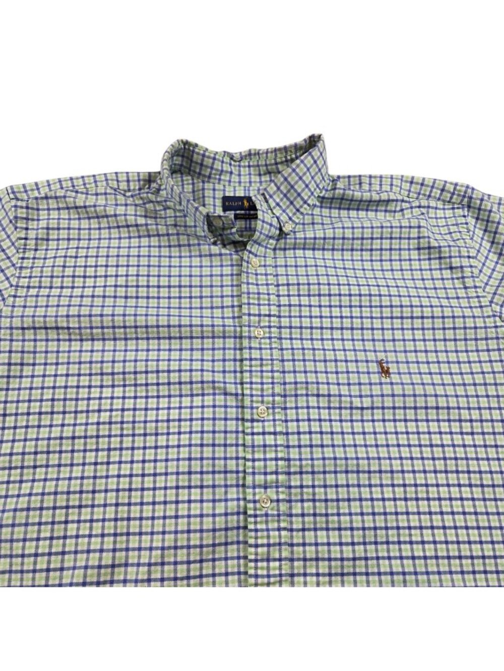 Polo Ralph Lauren Shirt Mens 2XLT Blue Green Plaid Button Up Long Sleeve Oxford